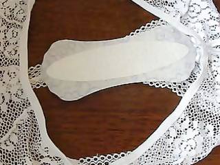 cumshot on women lacy panties and pantyliner